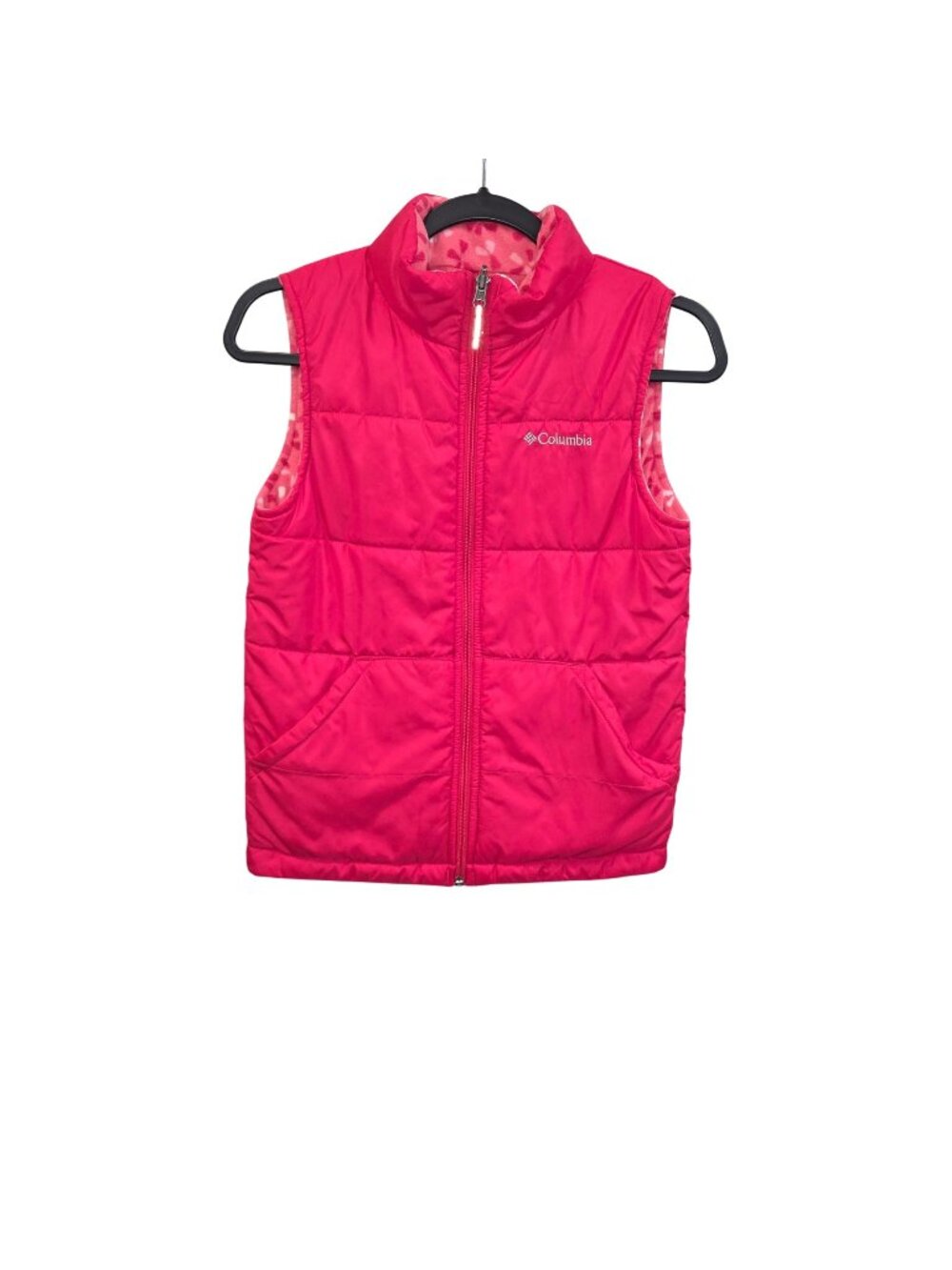 Columbia Girls M 10/12 Reversible Puffer Vest Pink Floral Lightweight Outerwear
